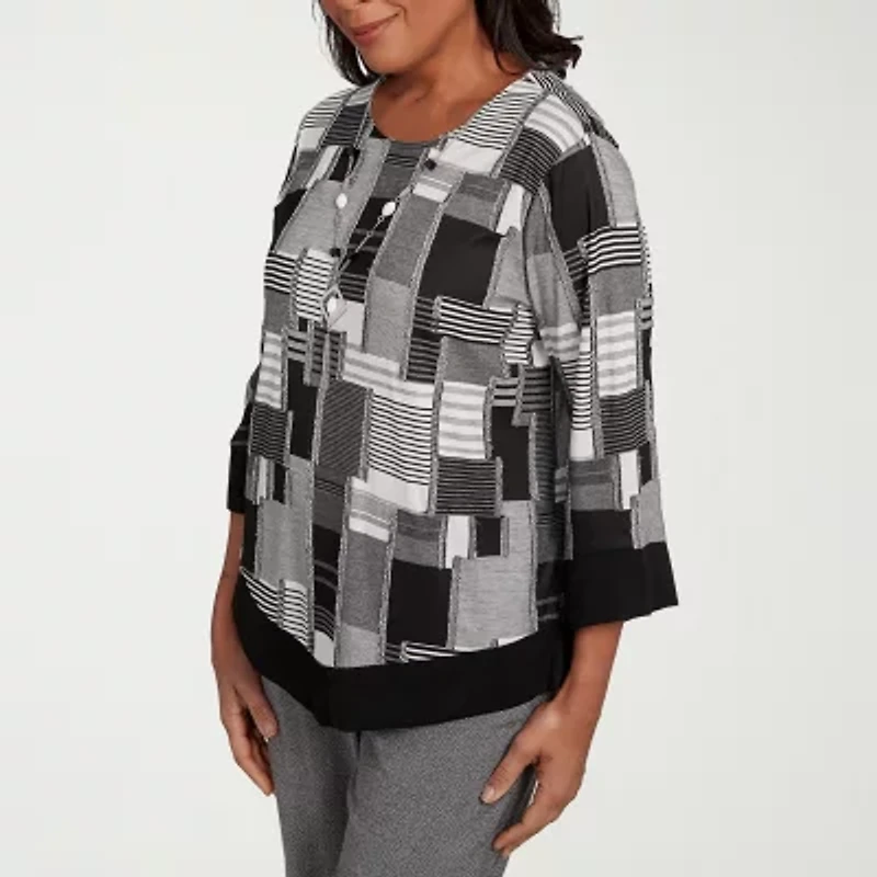 Alfred Dunner Santa Barbara Womens Crew Neck 3/4 Sleeve T-Shirt