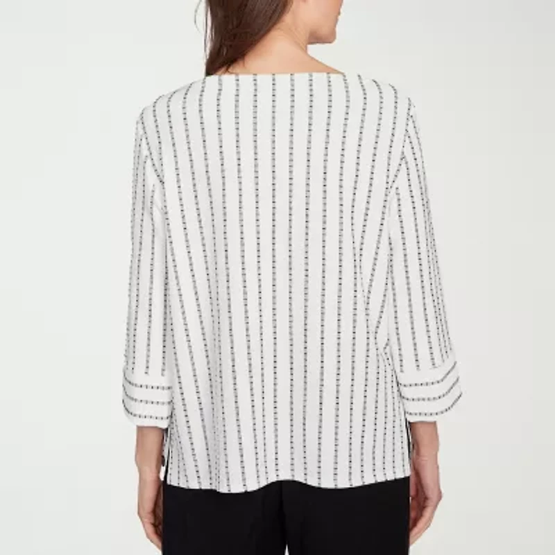 Alfred Dunner Santa Barbara Womens Crew Neck 3/4 Sleeve T-Shirt