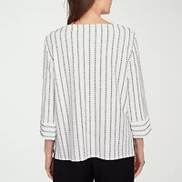 Alfred Dunner Santa Barbara Womens Crew Neck 3/4 Sleeve T-Shirt