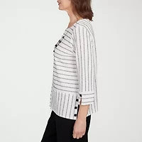 Alfred Dunner Santa Barbara Womens Crew Neck 3/4 Sleeve T-Shirt