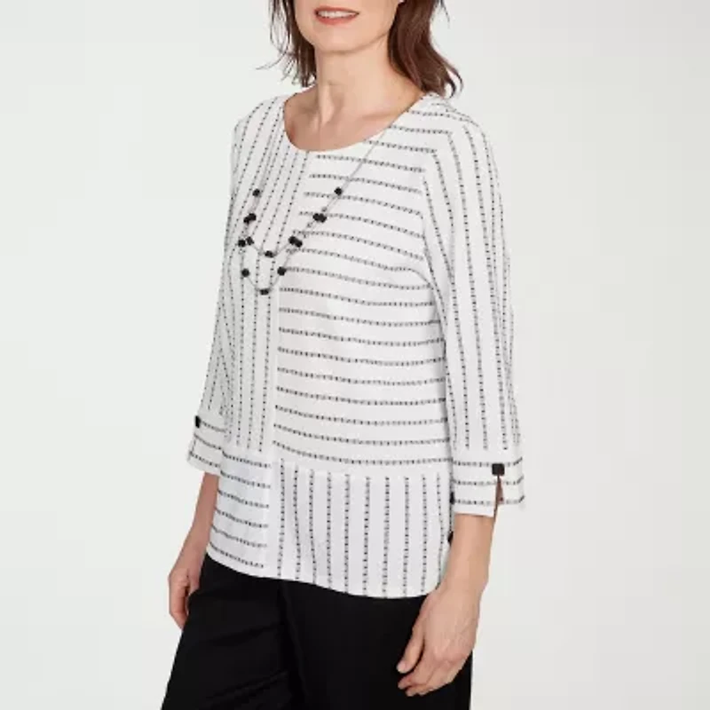 Alfred Dunner Santa Barbara Womens Crew Neck 3/4 Sleeve T-Shirt