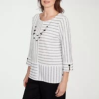 Alfred Dunner Santa Barbara Womens Crew Neck 3/4 Sleeve T-Shirt
