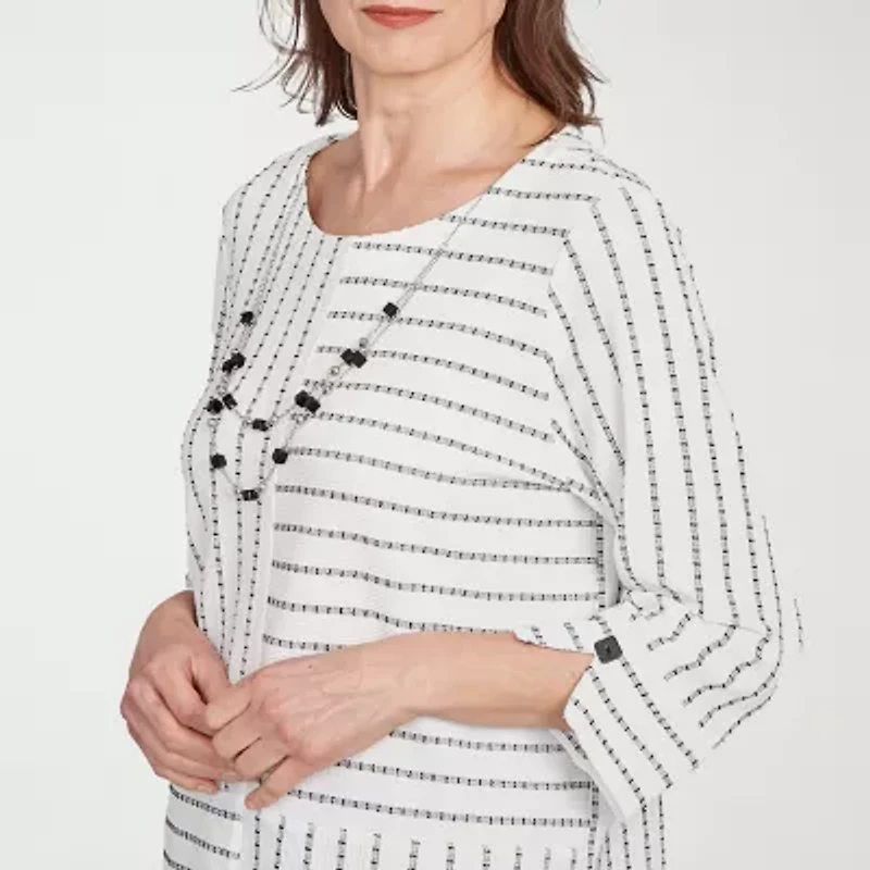 Alfred Dunner Santa Barbara Womens Crew Neck 3/4 Sleeve T-Shirt