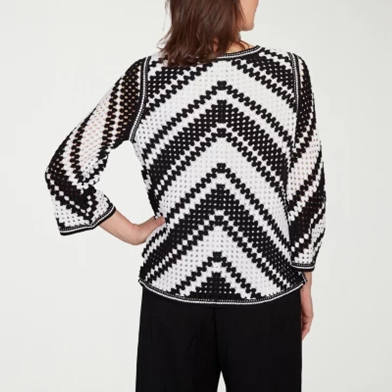 Alfred Dunner Santa Barbara Womens Crew Neck 3/4 Sleeve T-Shirt