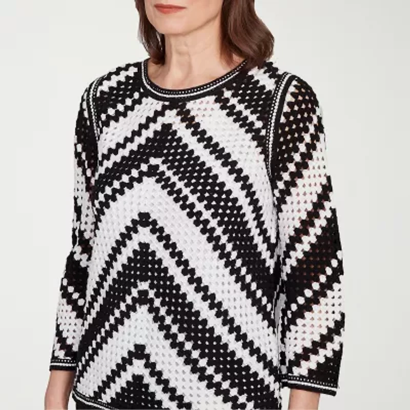 Alfred Dunner Santa Barbara Womens Crew Neck 3/4 Sleeve T-Shirt