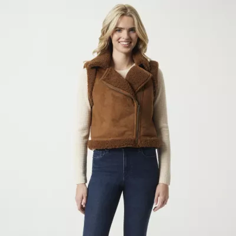 JS Jessica Simpson Womens Faux Shearling Midweight Vest Coat