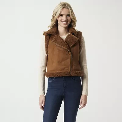 JS Jessica Simpson Womens Faux Shearling Midweight Vest Coat
