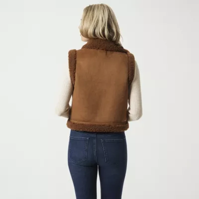 JS Jessica Simpson Womens Faux Shearling Midweight Vest Coat