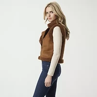 JS Jessica Simpson Womens Faux Shearling Midweight Vest Coat