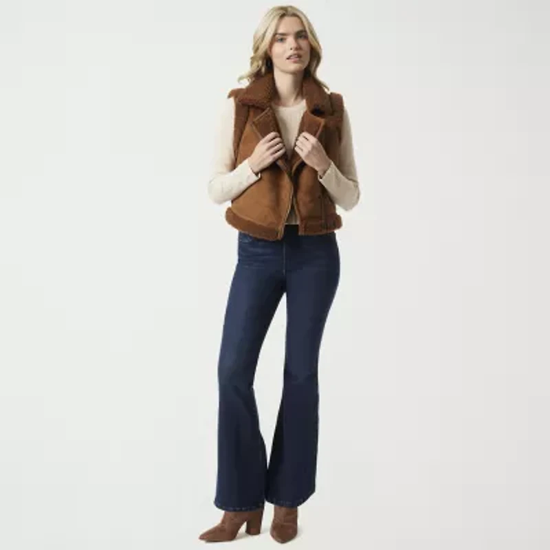 JS Jessica Simpson Womens Faux Shearling Midweight Vest Coat