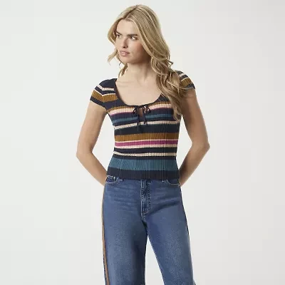 JS Jessica Simpson Womens Scoop Neck Short Sleeve Striped Pullover Sweater