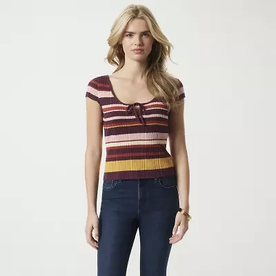 JS Jessica Simpson Womens Scoop Neck Short Sleeve Striped Pullover Sweater