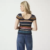 JS Jessica Simpson Womens Scoop Neck Short Sleeve Striped Pullover Sweater