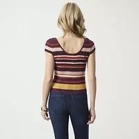 JS Jessica Simpson Womens Scoop Neck Short Sleeve Striped Pullover Sweater