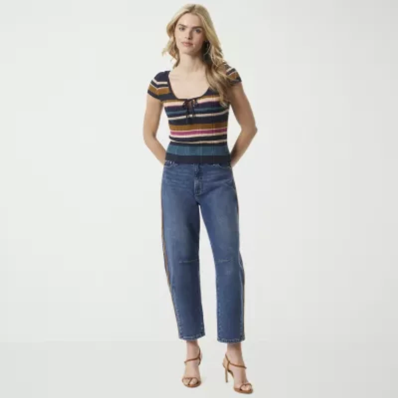 JS Jessica Simpson Womens Scoop Neck Short Sleeve Striped Pullover Sweater