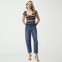 JS Jessica Simpson Womens Scoop Neck Short Sleeve Striped Pullover Sweater