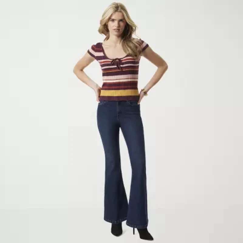 JS Jessica Simpson Womens Scoop Neck Short Sleeve Striped Pullover Sweater