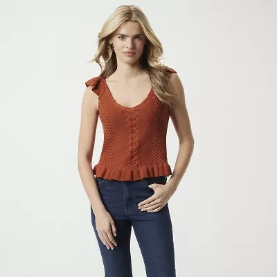 JS Jessica Simpson Womens V Neck Sleeveless Cable Knit Pullover Sweater