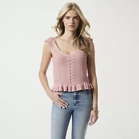 JS Jessica Simpson Womens V Neck Sleeveless Cable Knit Pullover Sweater