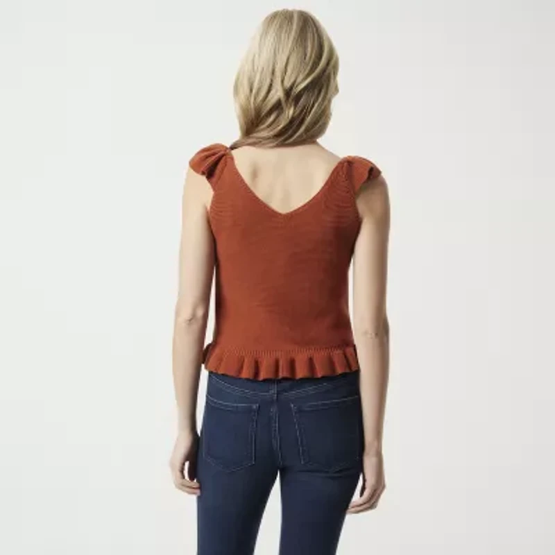 JS Jessica Simpson Womens V Neck Sleeveless Cable Knit Pullover Sweater