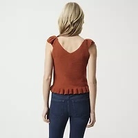 JS Jessica Simpson Womens V Neck Sleeveless Cable Knit Pullover Sweater