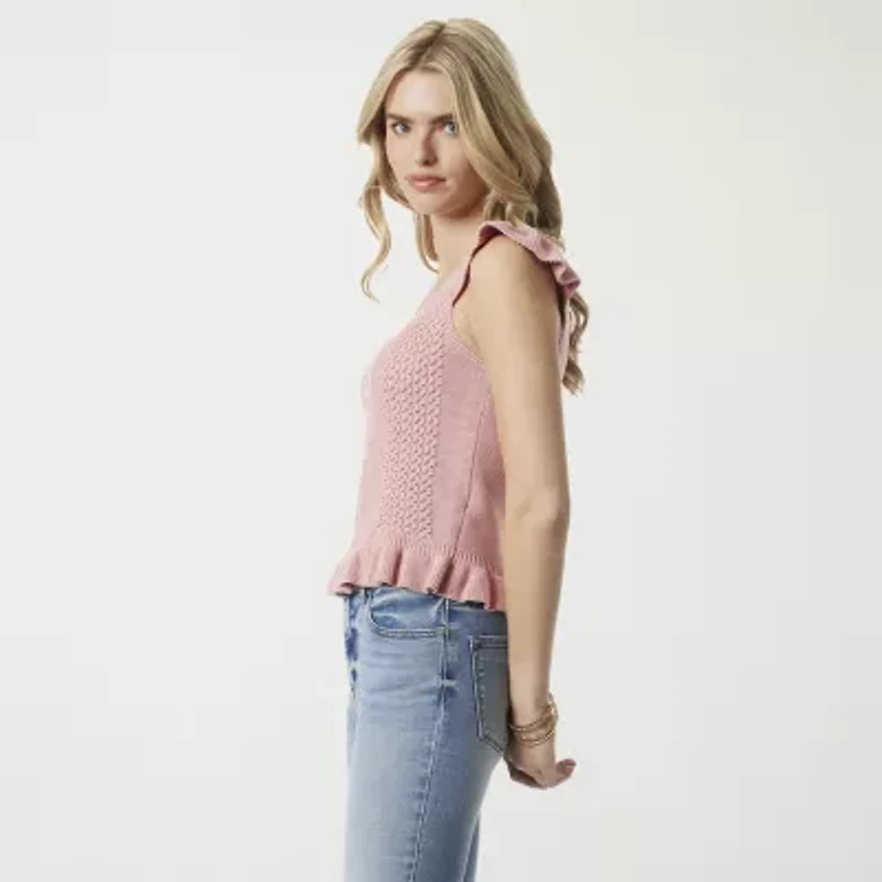 JS Jessica Simpson Womens V Neck Sleeveless Cable Knit Pullover Sweater