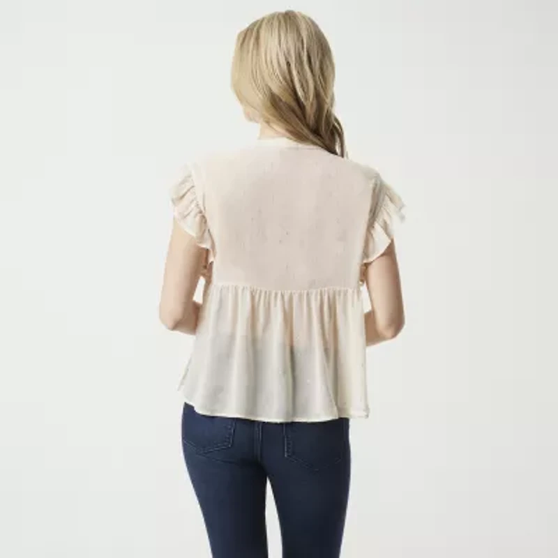 JS Jessica Simpson Womens Split Tie Neck Short Sleeve Blouse