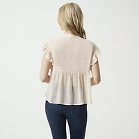 JS Jessica Simpson Womens Split Tie Neck Short Sleeve Blouse