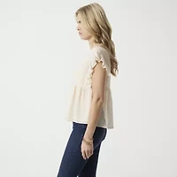 JS Jessica Simpson Womens Split Tie Neck Short Sleeve Blouse