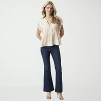 JS Jessica Simpson Womens Split Tie Neck Short Sleeve Blouse