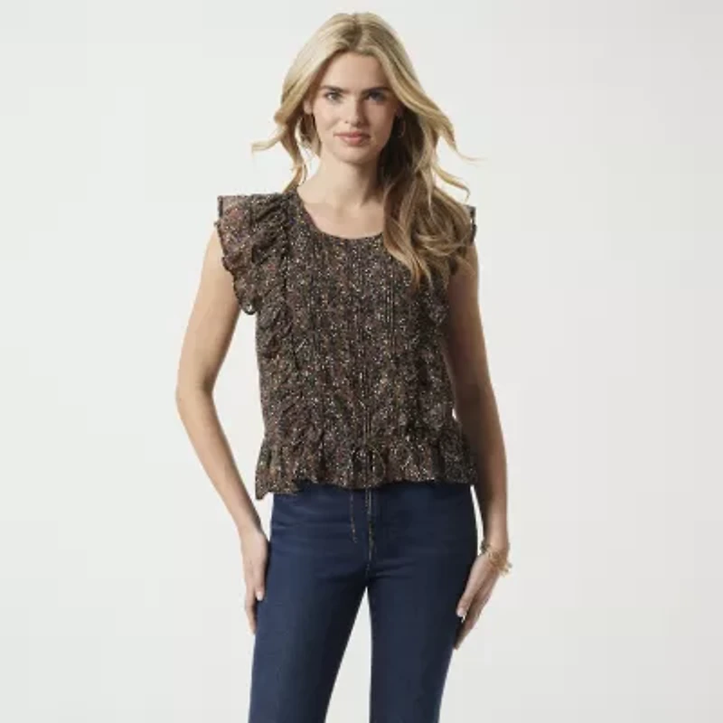 JS Jessica Simpson Womens Round Neck Sleeveless Blouse