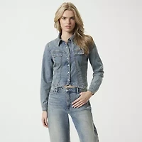 JS Jessica Simpson Denim Womens Long Sleeve Fitted Regular Fit Button-Down Shirt