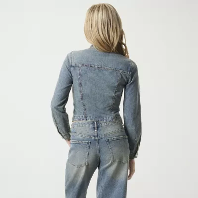 JS Jessica Simpson Denim Womens Long Sleeve Fitted Regular Fit Button-Down Shirt