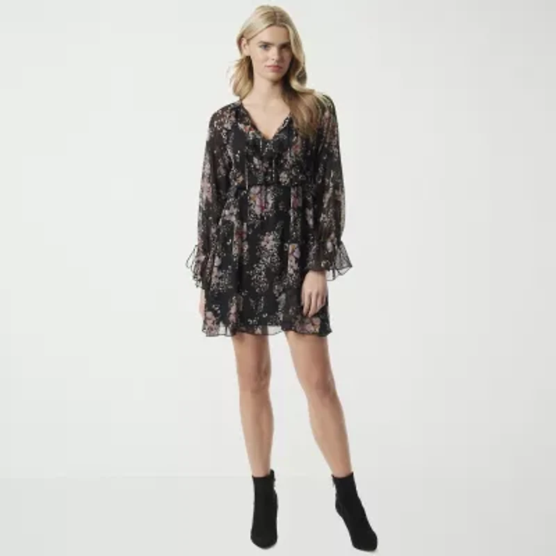 JS Jessica Simpson Womens Long Sleeve Floral A-Line Dress