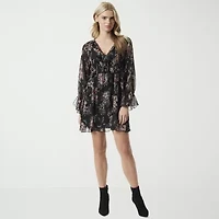 JS Jessica Simpson Womens Long Sleeve Floral A-Line Dress