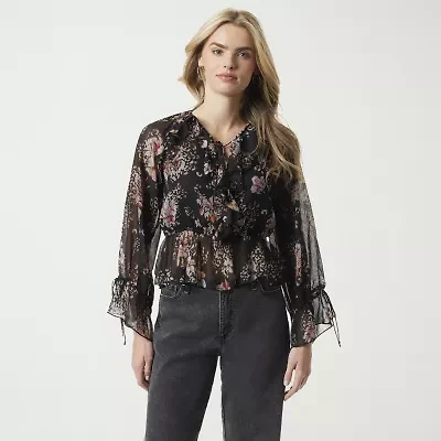 JS Jessica Simpson Womens Keyhole Neck Long Sleeve Lined Blouse