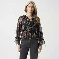 JS Jessica Simpson Womens Keyhole Neck Long Sleeve Lined Blouse