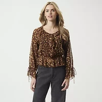 JS Jessica Simpson Womens Split Tie Neck Long Sleeve Lined Blouse