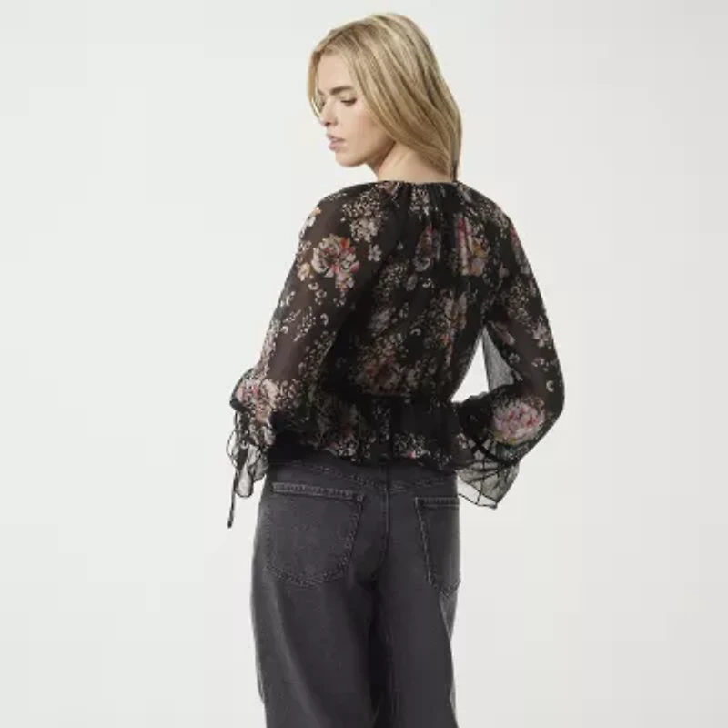 JS Jessica Simpson Womens Keyhole Neck Long Sleeve Lined Blouse