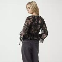 JS Jessica Simpson Womens Keyhole Neck Long Sleeve Lined Blouse