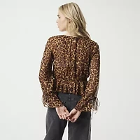 JS Jessica Simpson Womens Split Tie Neck Long Sleeve Lined Blouse