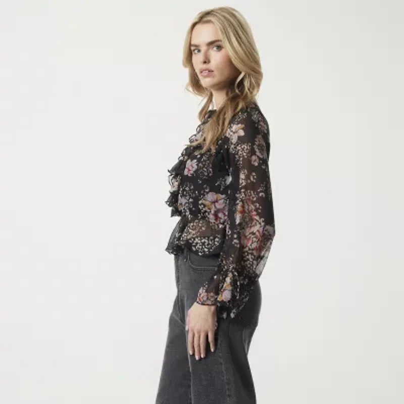 JS Jessica Simpson Womens Keyhole Neck Long Sleeve Lined Blouse