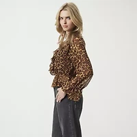 JS Jessica Simpson Womens Split Tie Neck Long Sleeve Lined Blouse