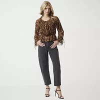 JS Jessica Simpson Womens Split Tie Neck Long Sleeve Lined Blouse