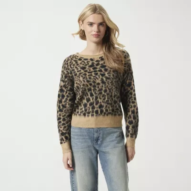 JS Jessica Simpson Womens Round Neck Long Sleeve Animal Pullover Sweater