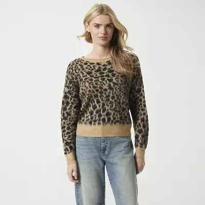 JS Jessica Simpson Womens Round Neck Long Sleeve Animal Pullover Sweater