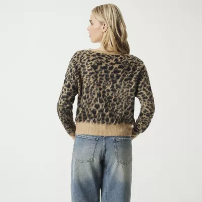 JS Jessica Simpson Womens Round Neck Long Sleeve Animal Pullover Sweater