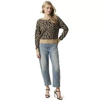 JS Jessica Simpson Womens Round Neck Long Sleeve Animal Pullover Sweater
