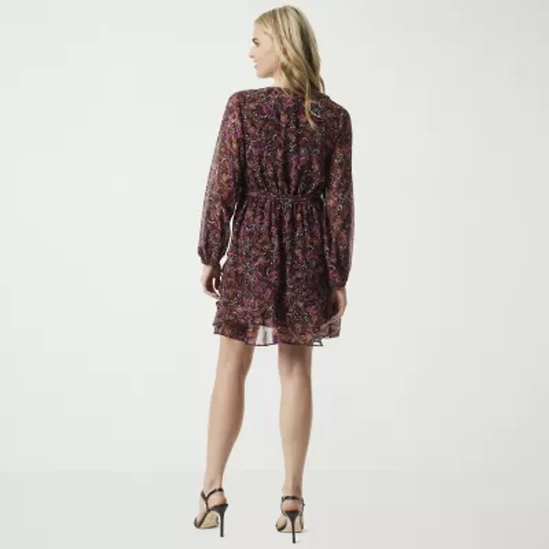 JS Jessica Simpson Womens Long Sleeve Paisley Midi Wrap Dress