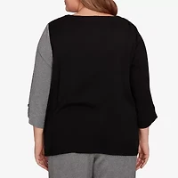 Alfred Dunner Santa Barbara Womens Crew Neck 3/4 Sleeve Plus T-Shirt